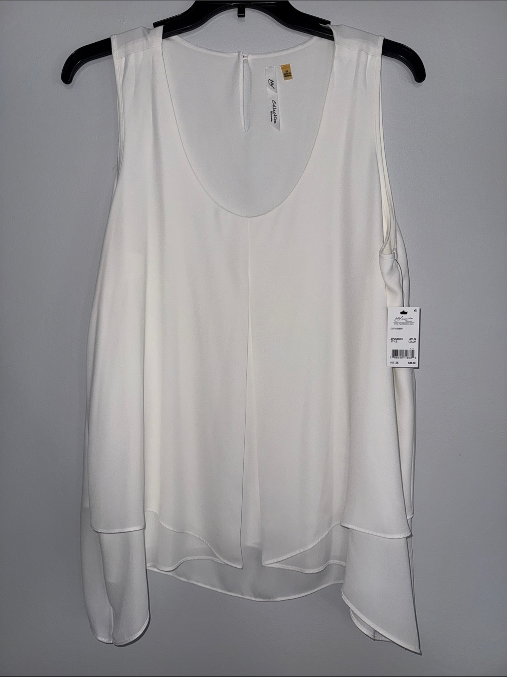 NY Collection Cream Layered Sleeveless Scoop Neck Blouse